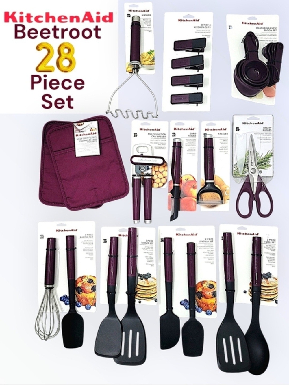 KitchenAid Beetroot Purple 28-Piece Kitchen Tool Set